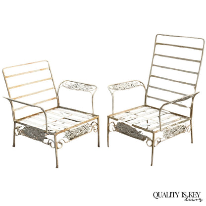 Vintage Russell Woodard "Kissing Birds" Wrought Iron Patio Lounge Chair - Pair