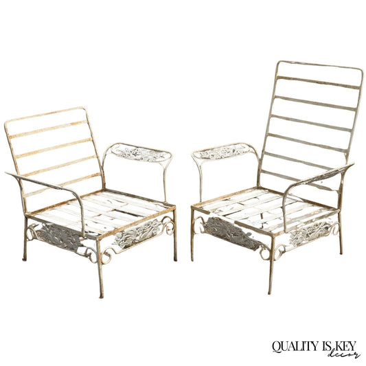 Vintage Russell Woodard "Kissing Birds" Wrought Iron Patio Lounge Chair - Pair