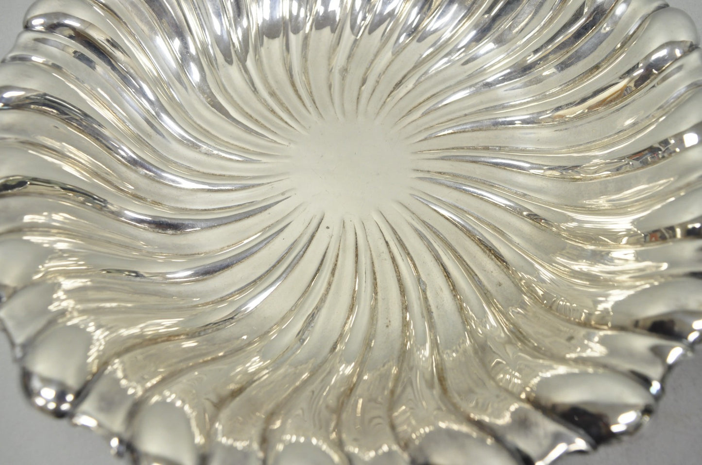 Vintage Mid Century Modern Swirl Pattern Silver Plated Centerpiece Fruit Bowl