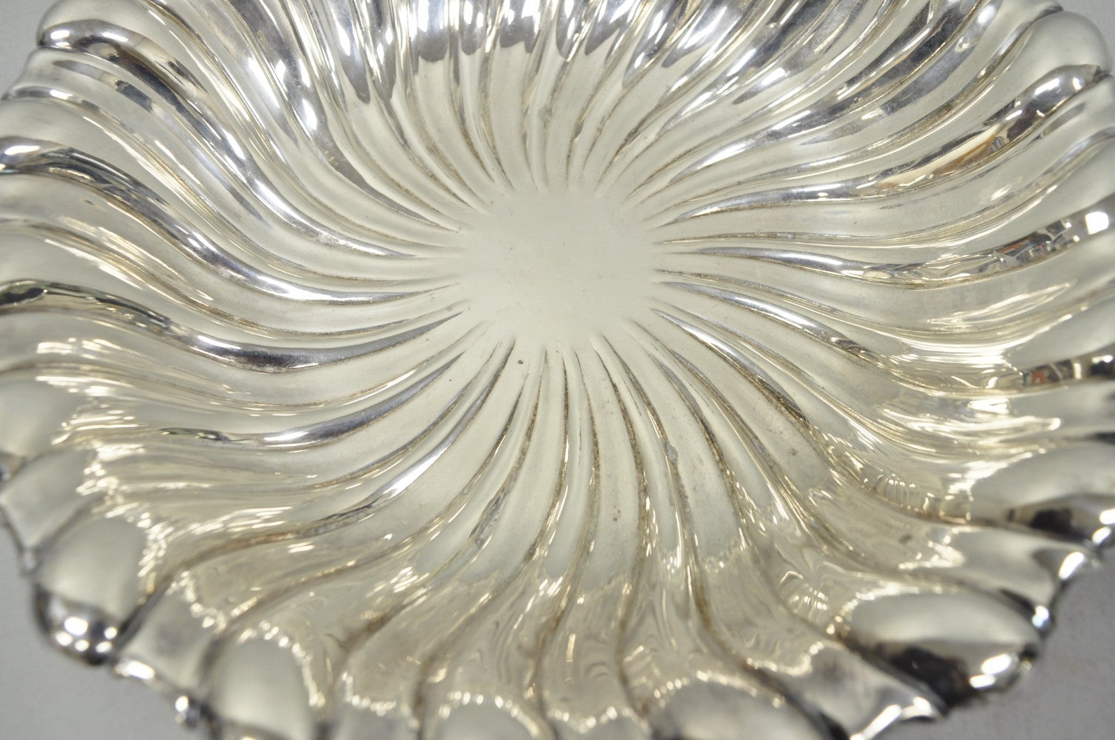 Vintage Mid Century Modern Swirl Pattern Silver Plated Centerpiece Fruit Bowl