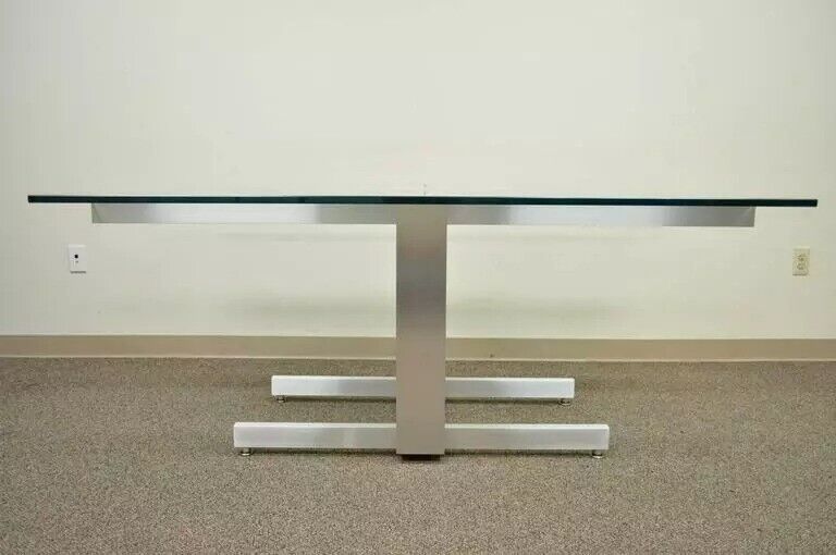 Vladimir Kagan Brushed Aluminum & Glass Cubist Extension Dining Conference Table