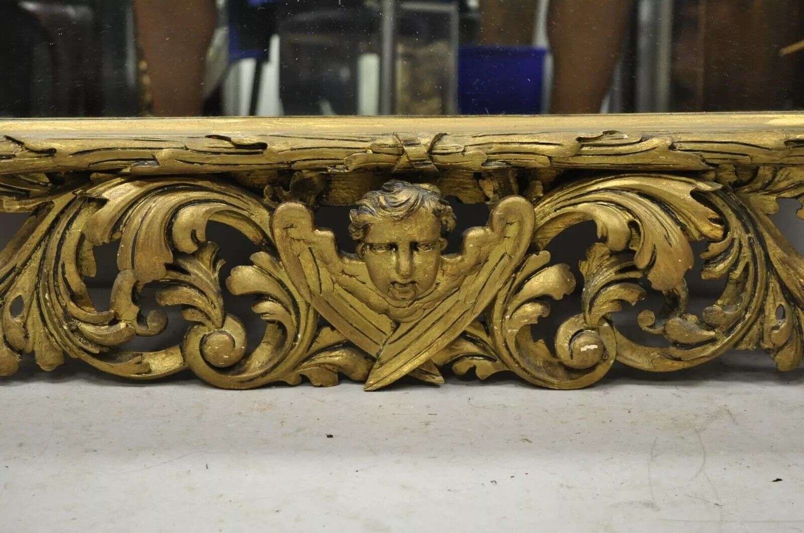 19th C French Rococo Gold Giltwood Relief Carved Wood Acanthus Leaf Wall Mirror