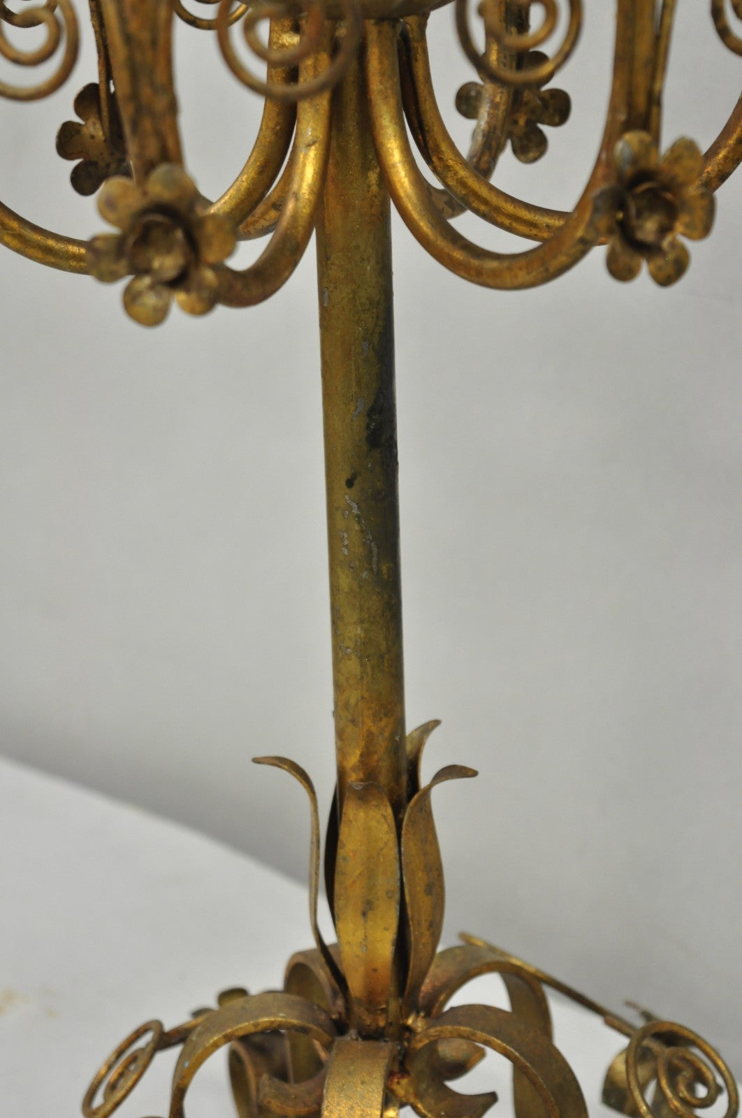 Vintage Italian Hollywood Regency Gold Gilt Iron Scrolling 6 Arm Candelabra