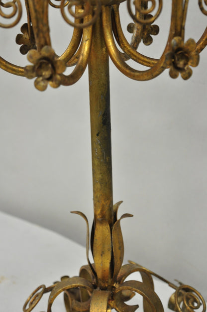 Vintage Italian Hollywood Regency Gold Gilt Iron Scrolling 6 Arm Candelabra