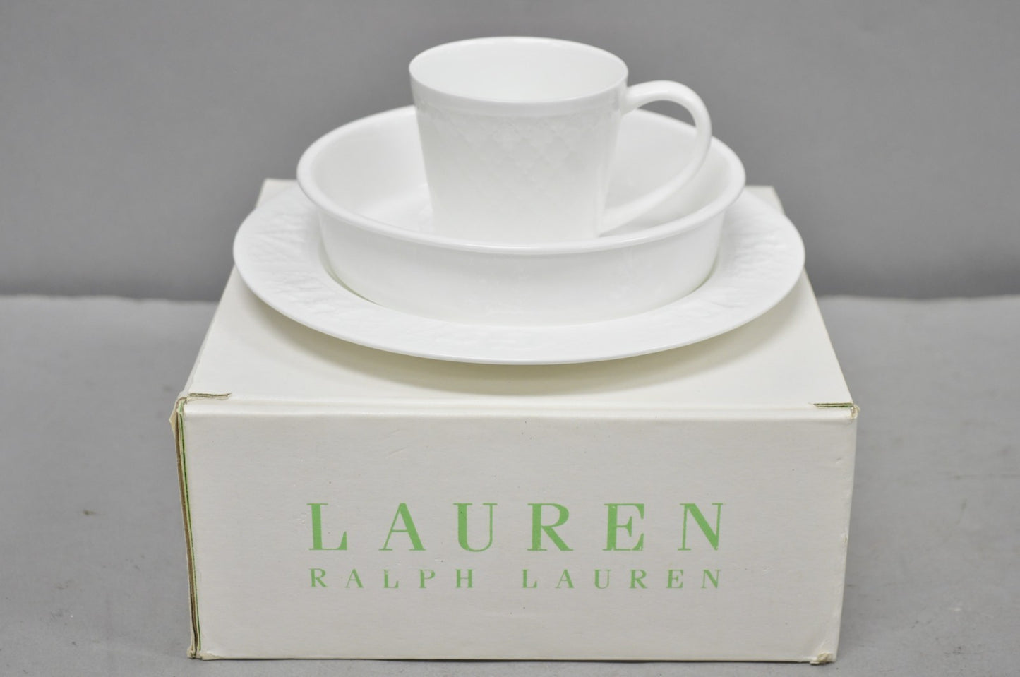 Lauren Ralph Lauren "Mackenzie Quilt" 3 Pc Bone China Children's "ABC" Dish Set