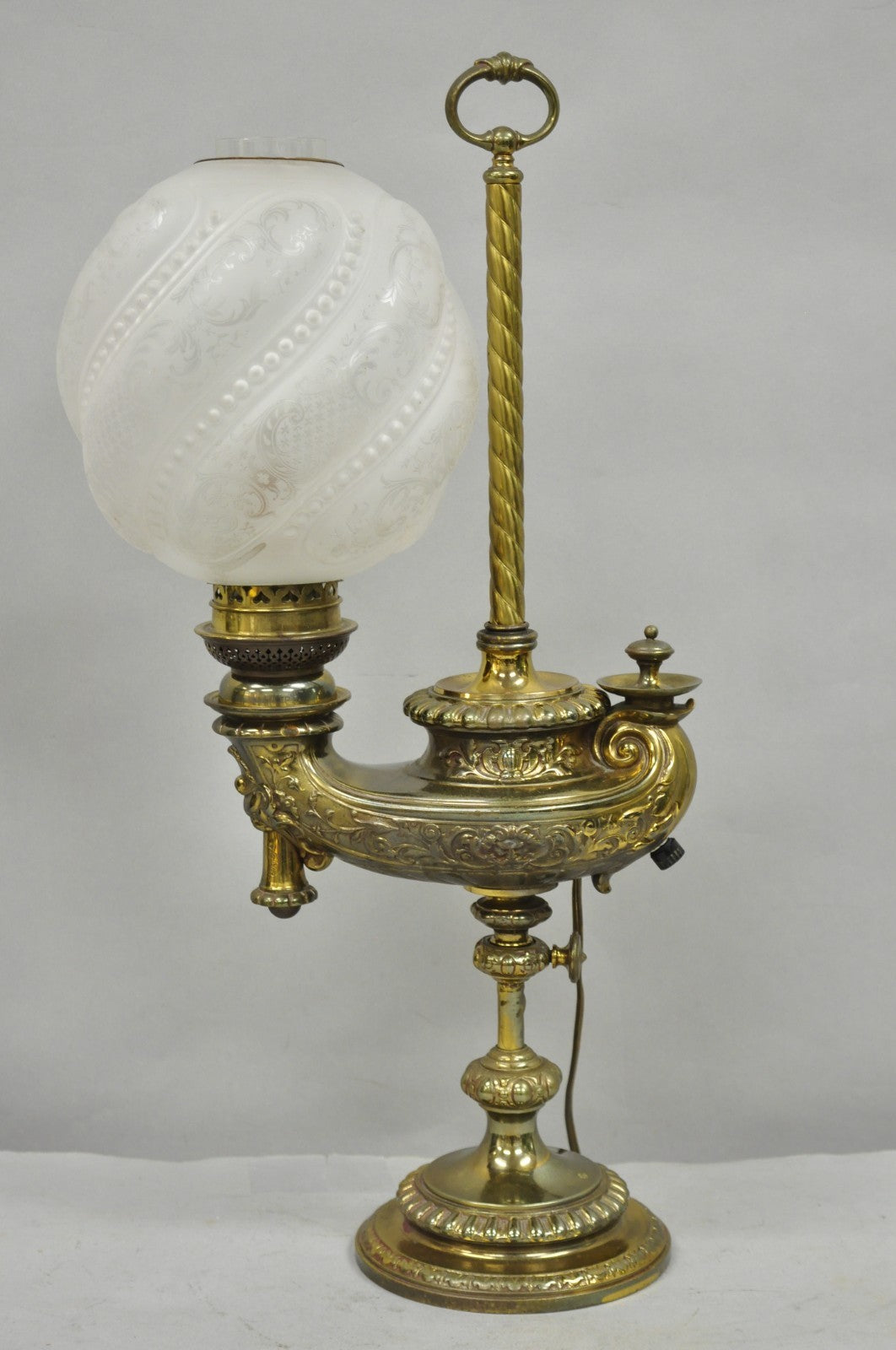 Antique French Renaissance Bronze Gone With The Wind Genie Lantern Student Lamp