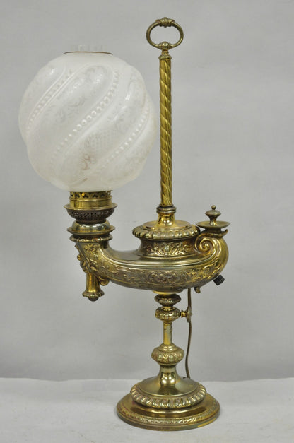 Antique French Renaissance Bronze Gone With The Wind Genie Lantern Student Lamp