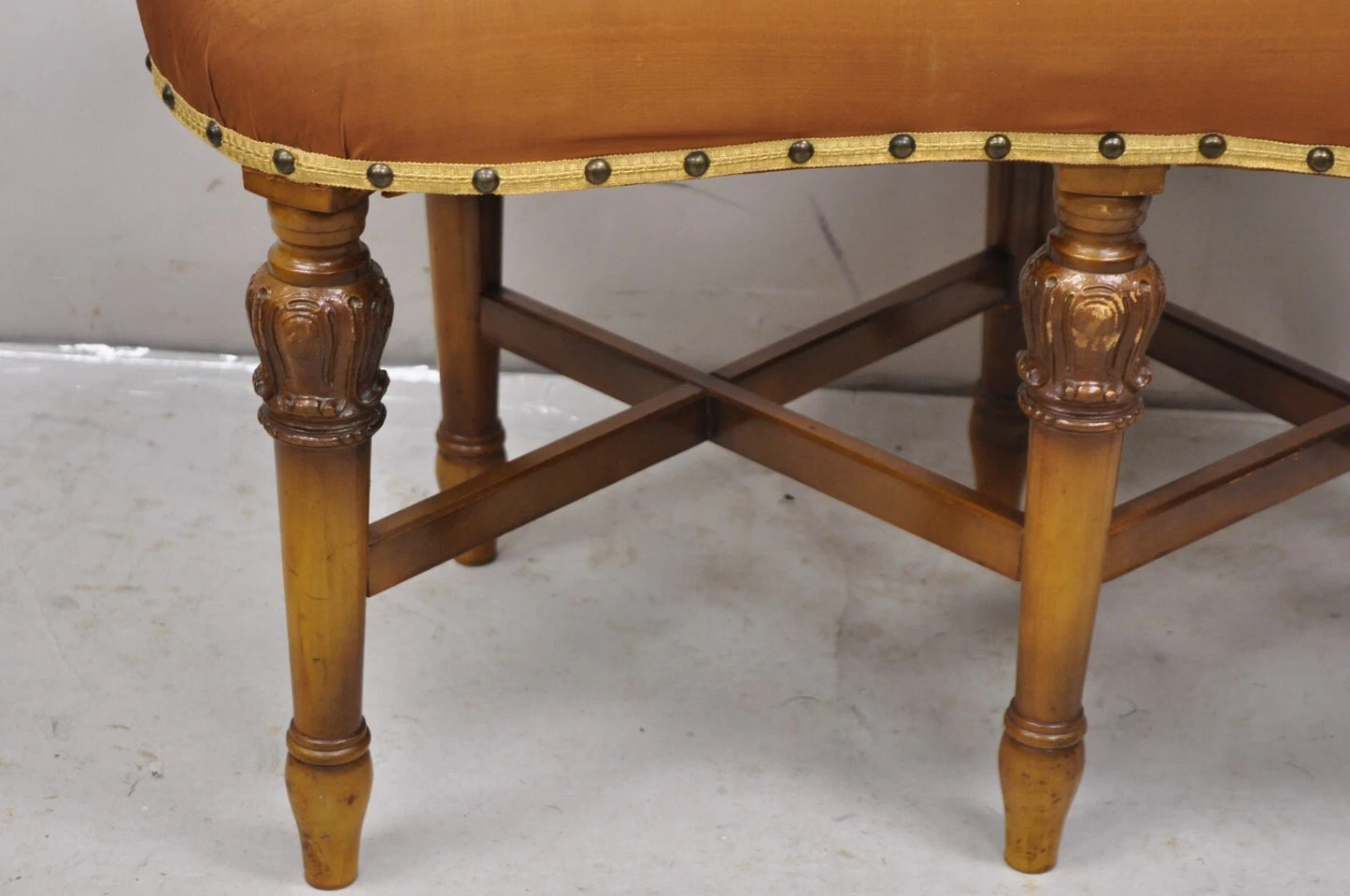 Antique Joerns Bros French Provincial Kidney Bean 6 Leg Vanity Bench Stool
