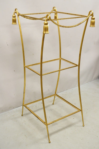 Italian Hollywood Regency Iron Rope Tassel Gold 3 Tier Display Stand Pedestal