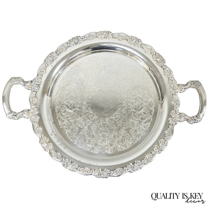 Vintage Oneida Silver Plated Round Twin Handle Serving Platter Bar Tray