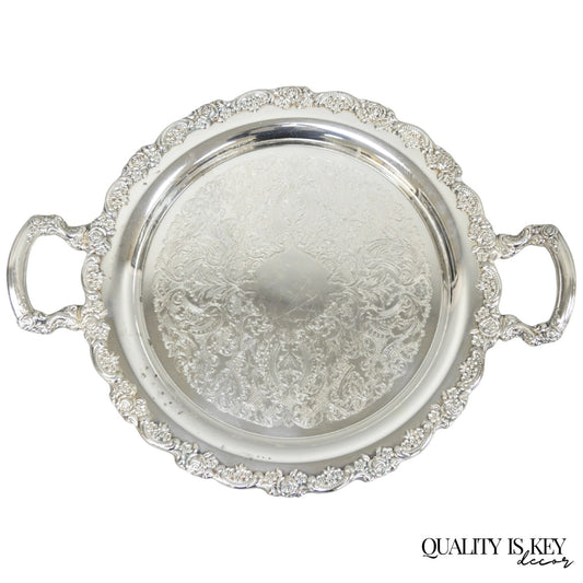 Vintage Oneida Silver Plated Round Twin Handle Serving Platter Bar Tray