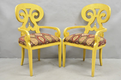 Contemporary Regency Style Red Green Yellow Scroll Back Dining Chairs - Set of 8