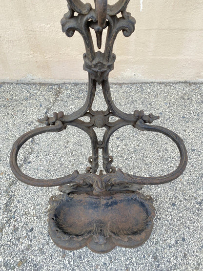Antique Victorian 19th Century Cast Iron Rococo Hall Tree Coat /Umbrella Stand