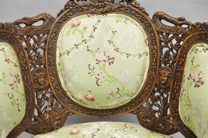 Antique Italian Regency Swan Carved Walnut French Victorian Club Lounge Chair