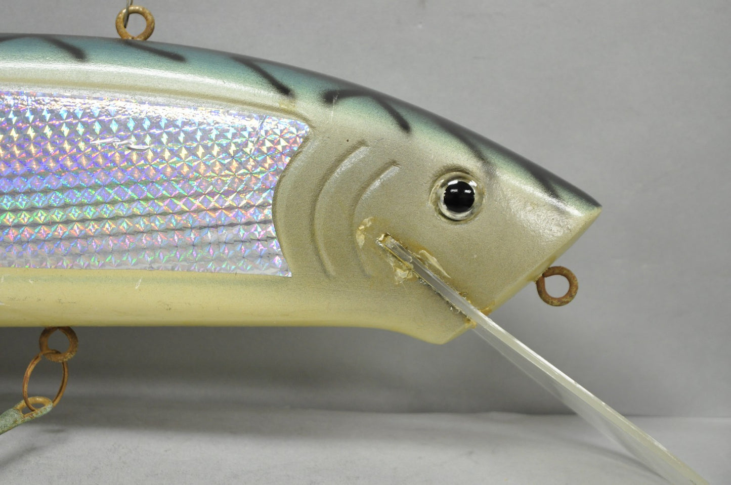 Vintage Wooden Giant Rapala 28” Fishing Lure Hanging Display w / Rainbow Decal