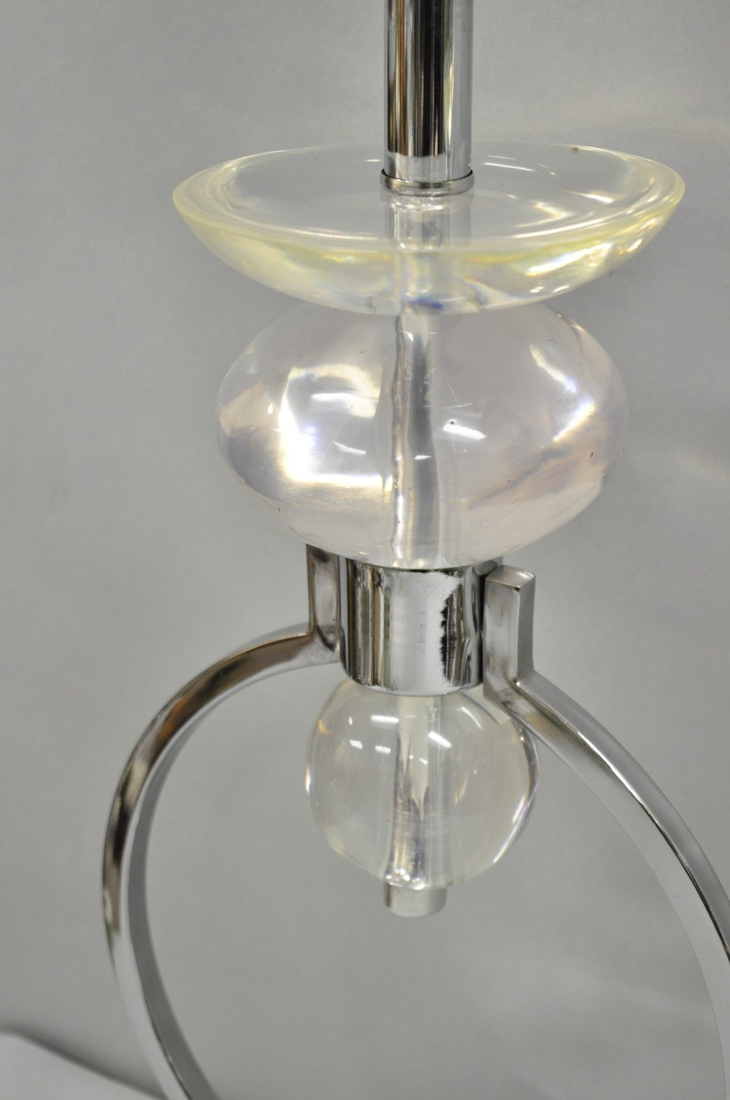 Vintage Postmodern MCM Hivo Van Teal Sculptural Lucite & Chrome Table Lamps Pair