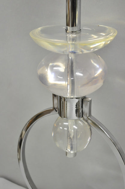Vintage Postmodern MCM Hivo Van Teal Sculptural Lucite & Chrome Table Lamps Pair
