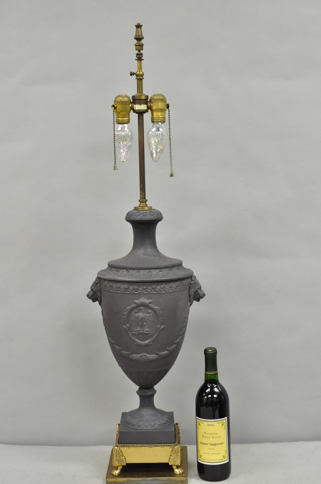 Warren Kessler French Neoclassical Empire Black Basalt Large Urn Table Lamp