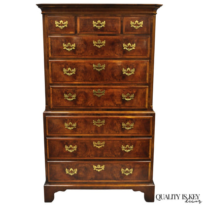 Henredon Aston Court Burl Wood Georgian Mahogany Tall Chest Highboy Dresser