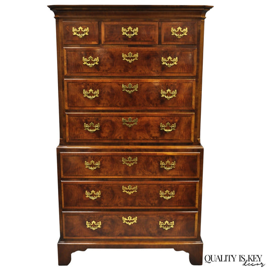 Henredon Aston Court Burl Wood Georgian Mahogany Tall Chest Highboy Dresser