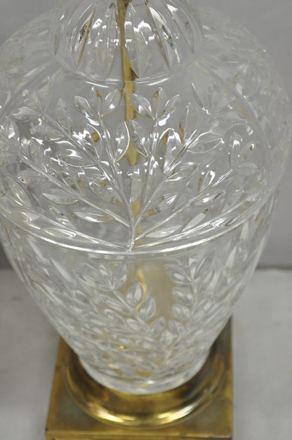 Vintage Chinoiserie Heavy Leaded Glass Wheat Sheaf Ginger Jar Table Lamps, Pair