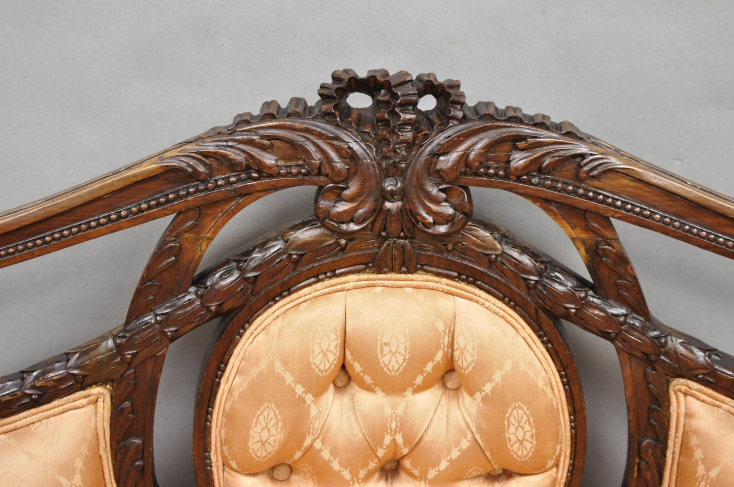 Antique French Victorian Louis XV Style Open Carved Walnut Loveseat Settee Sofa