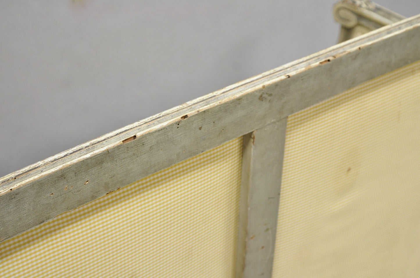 Antique French Louis XVI Style Cream Distress Painted Petite Canape Settee Sofa