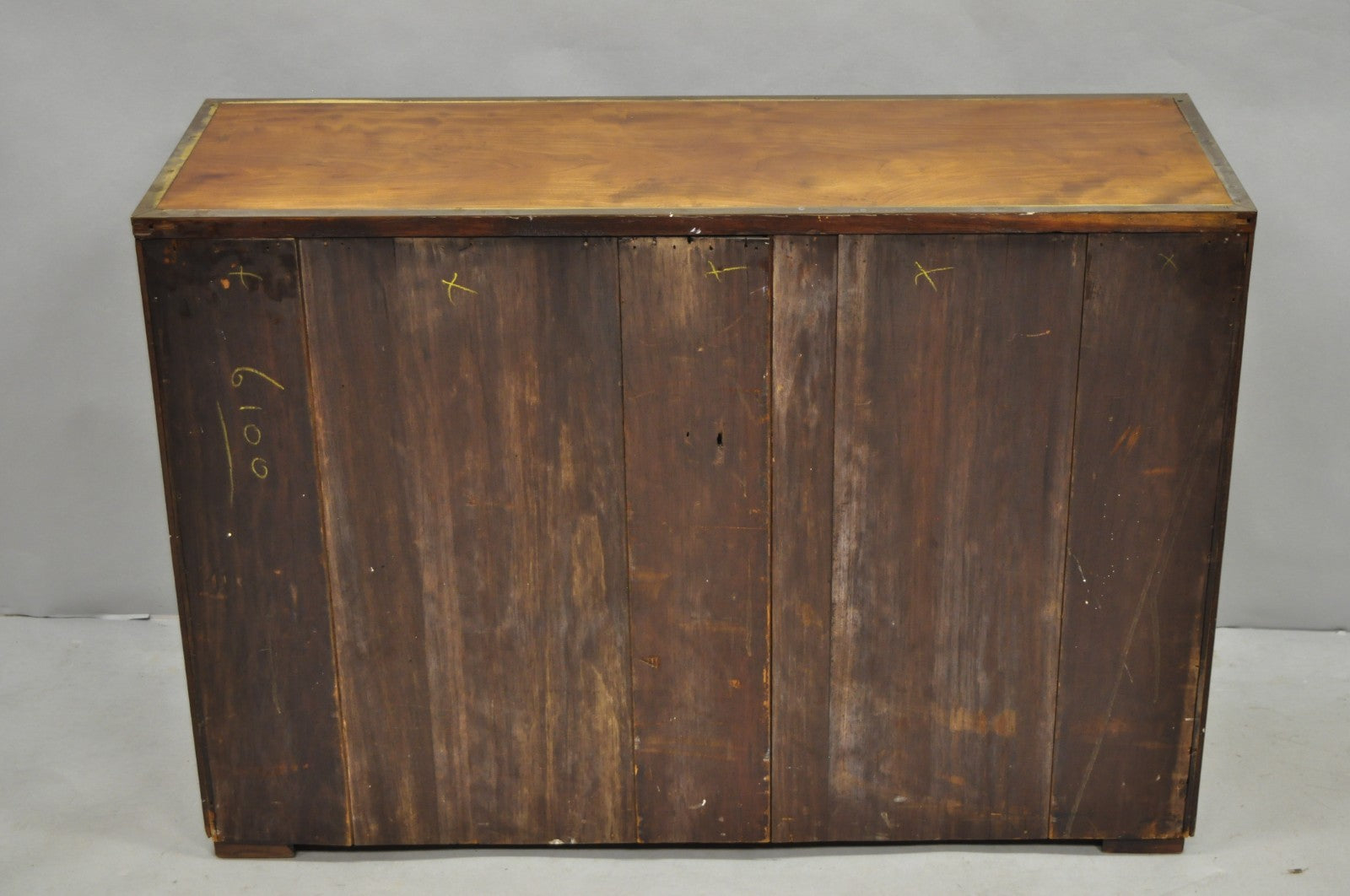 Antique English 4 Drawer Brass Banded Burr Walnut Campaign Chest Dresser