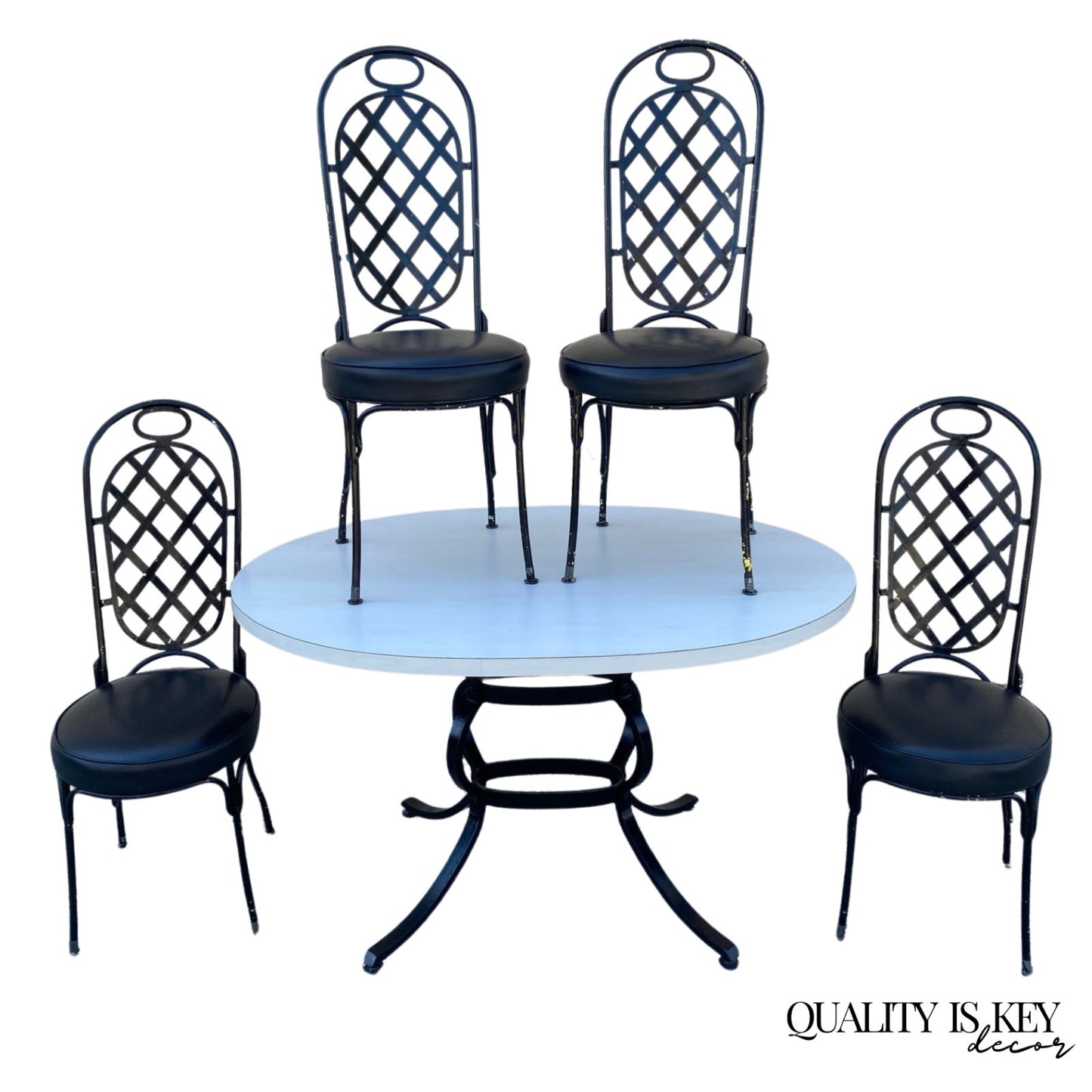 Vintage Mid Century Modern Black Iron Kitchen Dining Set 4 Chairs Table 5 Pc Set