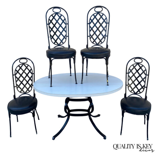 Vintage Mid Century Modern Black Iron Kitchen Dining Set 4 Chairs Table 5 Pc Set