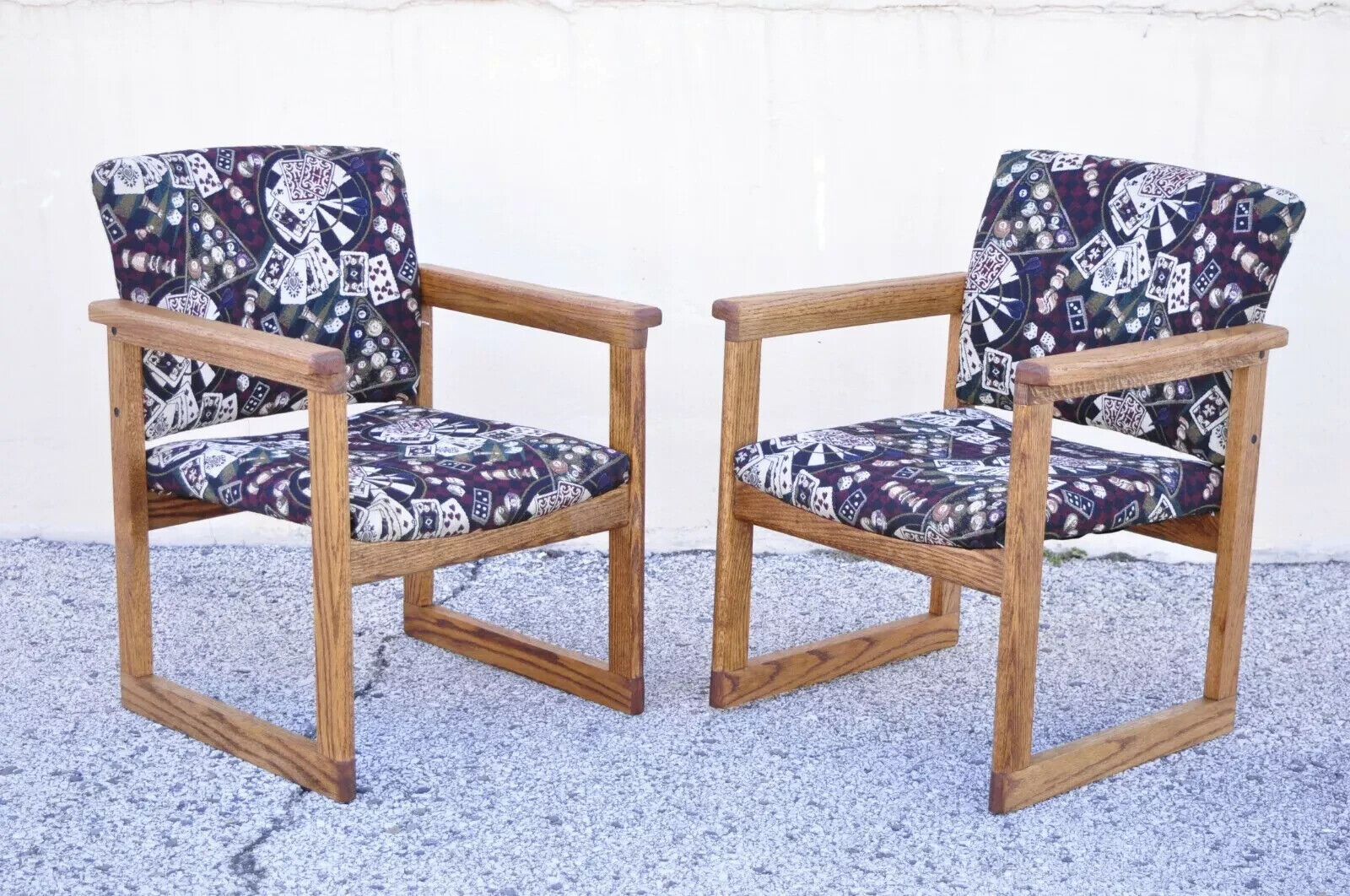 Vintage Hippopotamus Spectator Casino Billiards Oak Game Arm Chairs - Set of 4