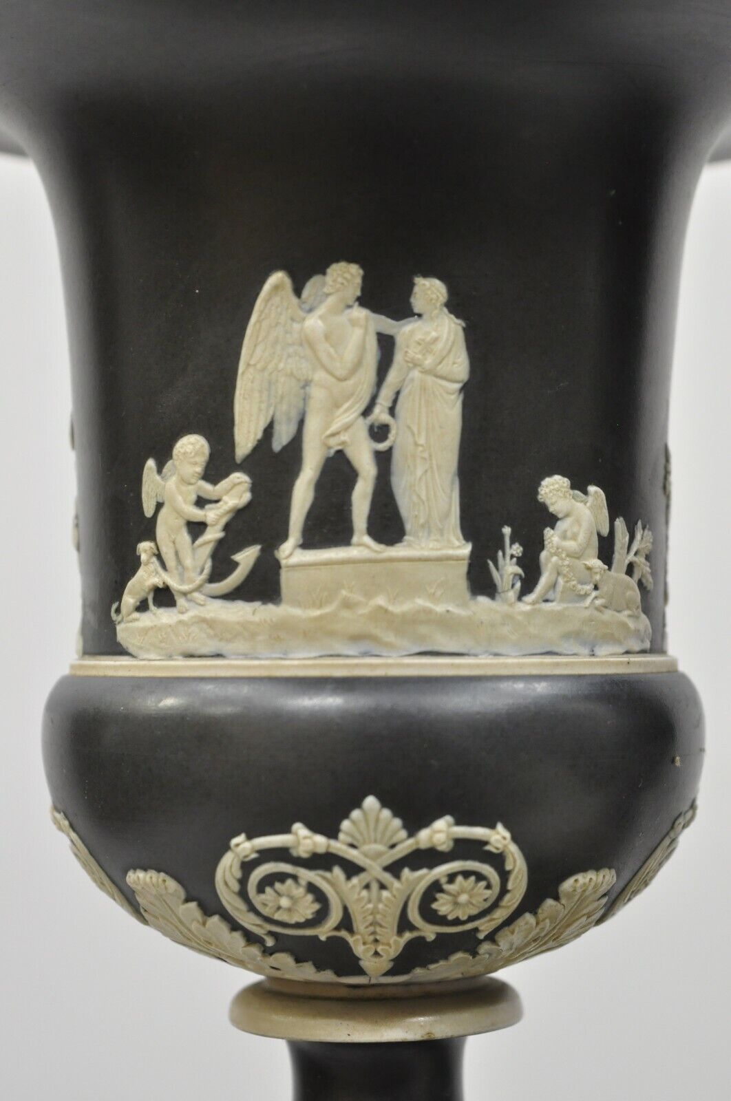 Antique Wedgwood Jasperware Black and White Urn Form Table Lamps - a Pair