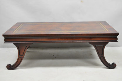 Vintage French Regency Mahogany Leather Top Saber Leg Coffee Table attr Weiman