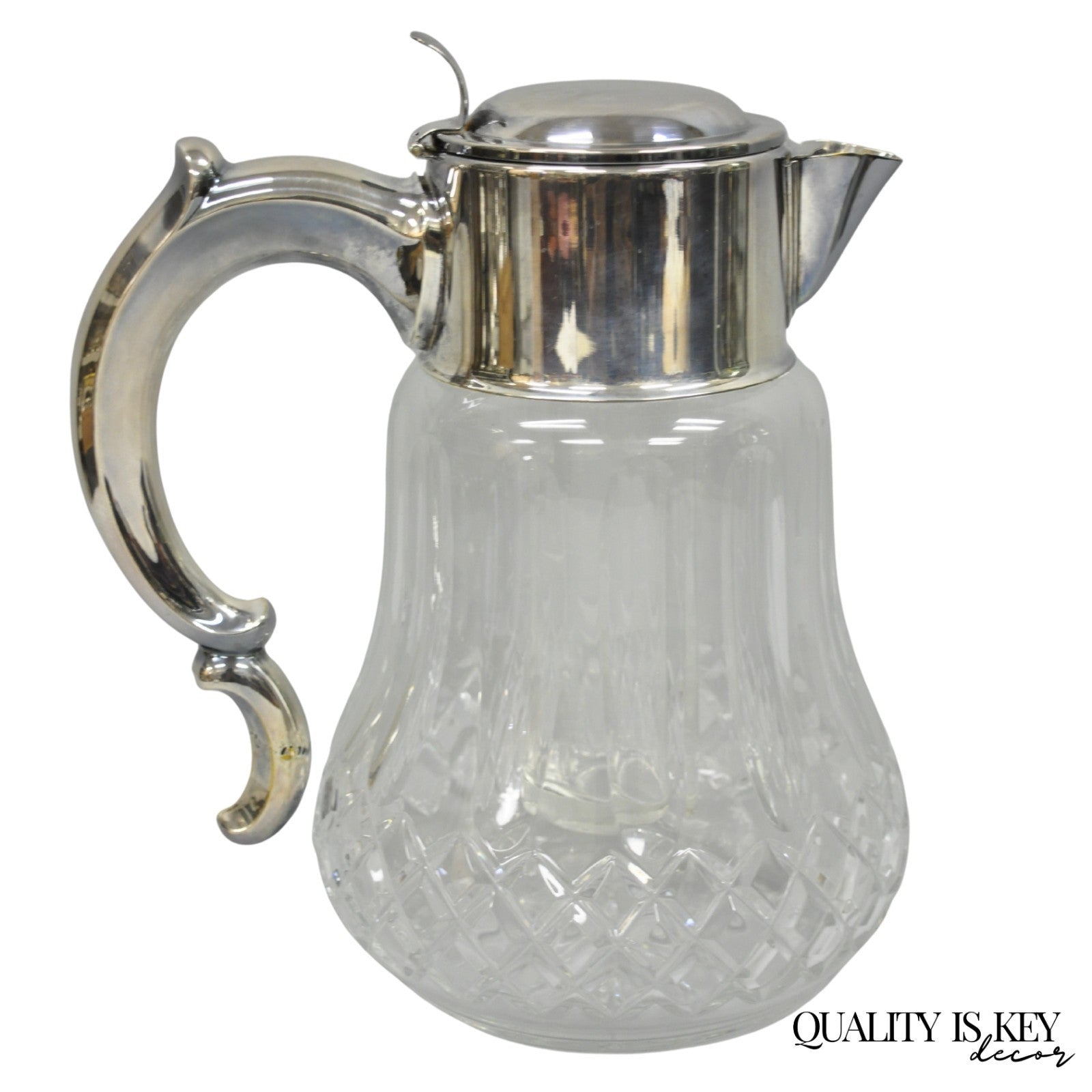 Antique Victorian German Silver Plated Cut Crystal Glass Lemonade Water Pitcher
