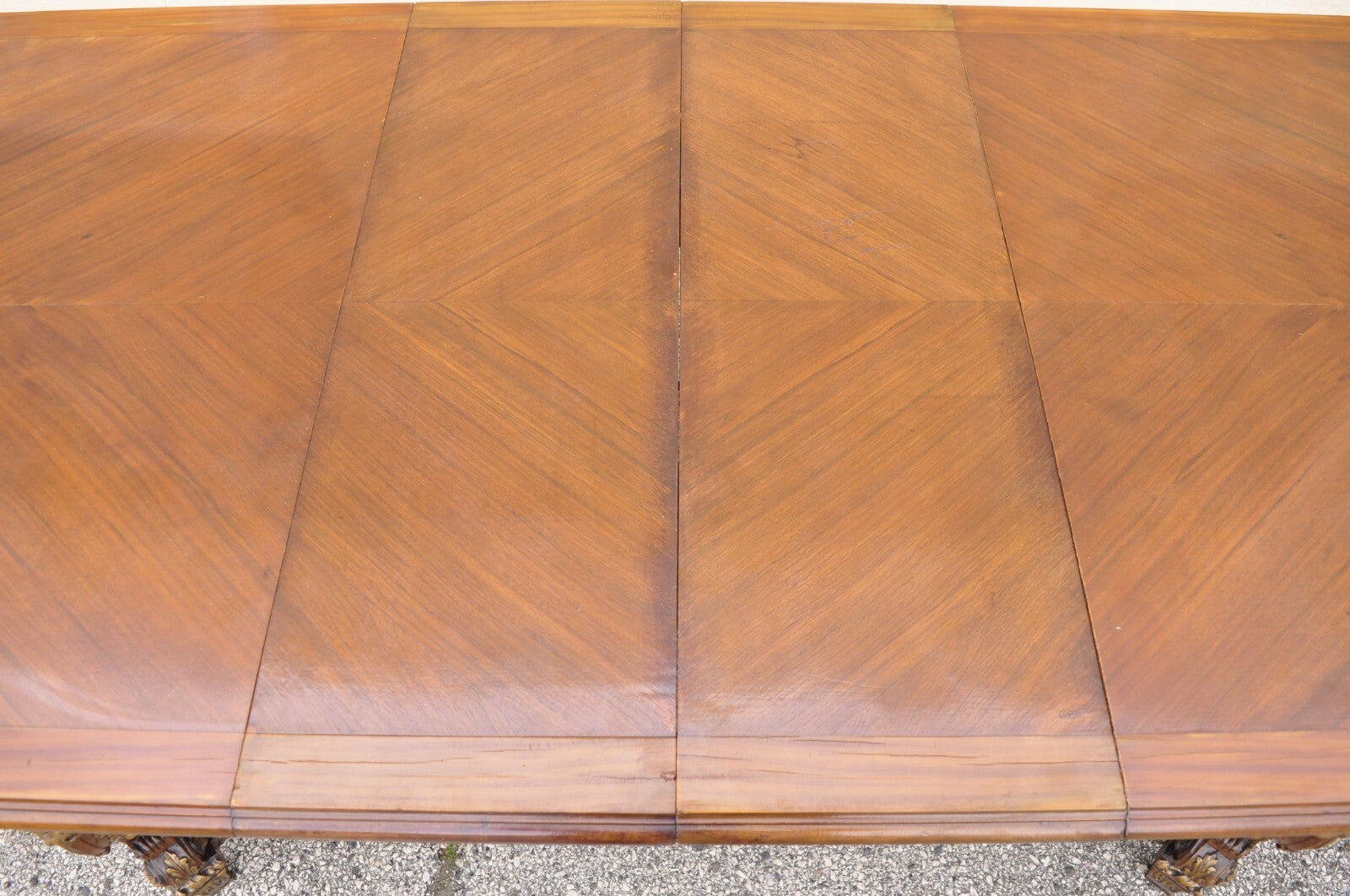 Antique French Baroque Rococo Revival Carved Walnut Dining Table w/ 2 Leaves