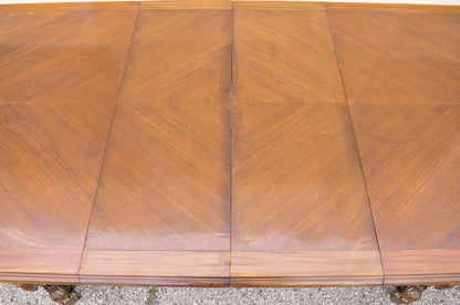 Antique French Baroque Rococo Revival Carved Walnut Dining Table w/ 2 Leaves
