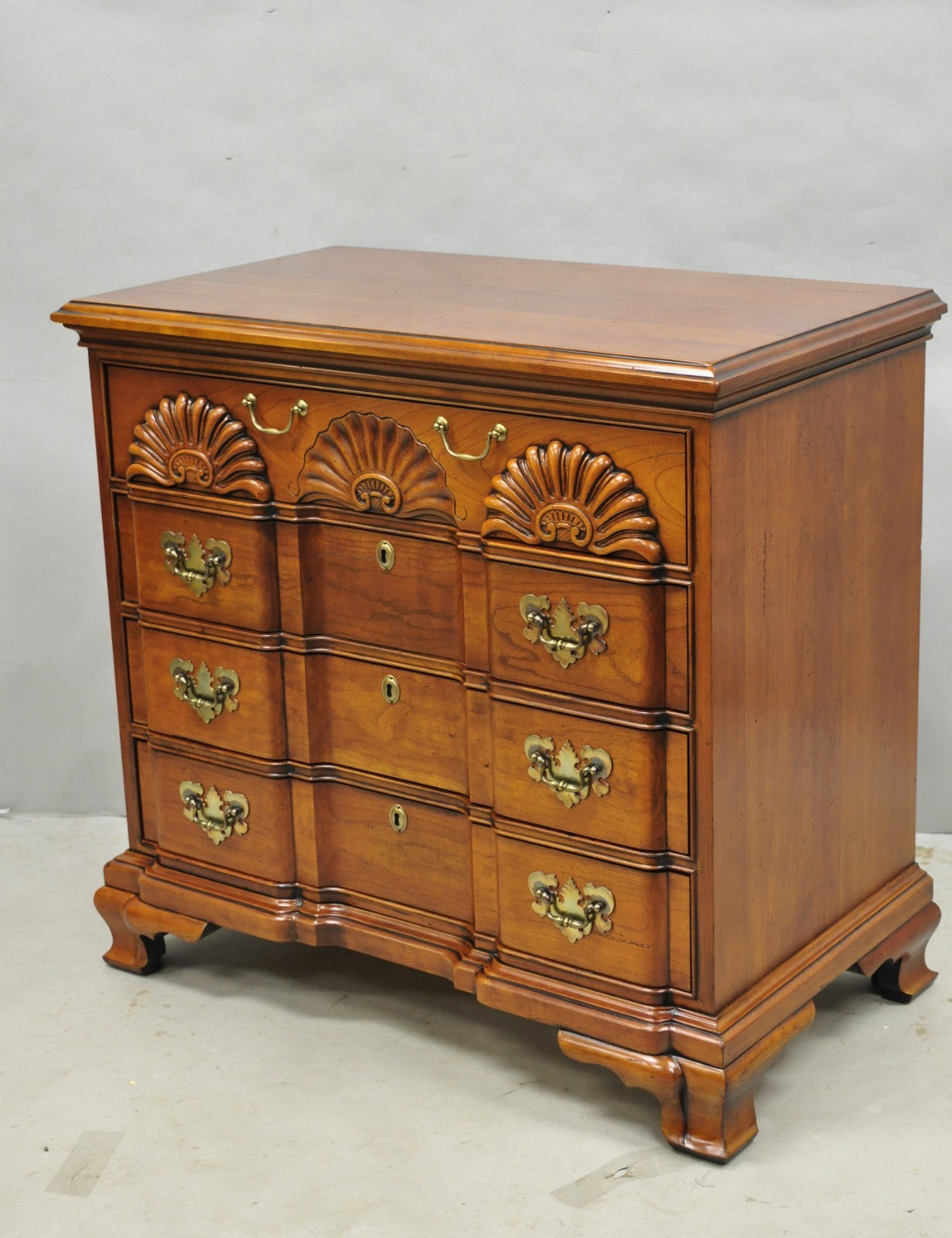 Vintage Georgian Cherry 3 Drawer Block Front Bachelor Chest Dresser by Harden