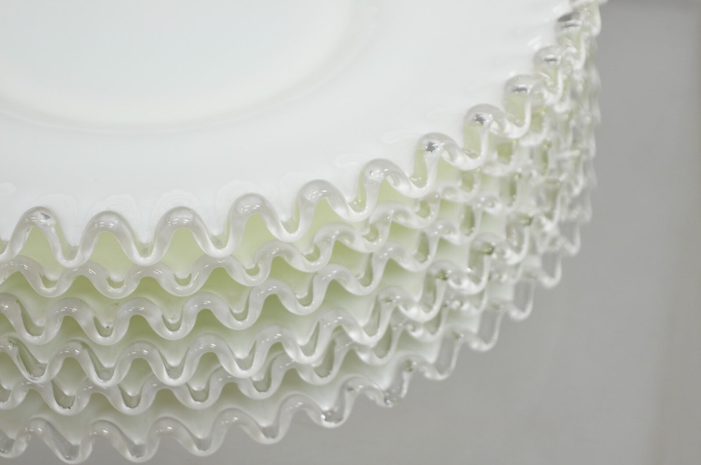 Vintage Fenton Silver Crest 12" Milk Glass Ruffled Edge Plate Platter - Set of 6
