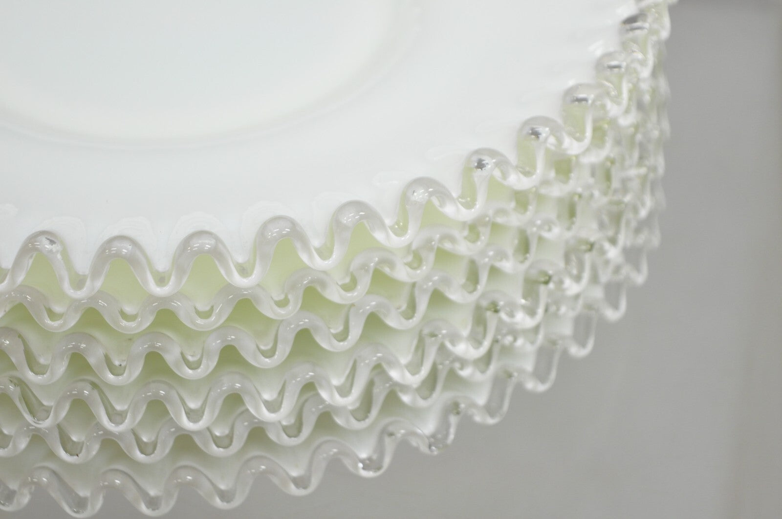 Vintage Fenton Silver Crest 12" Milk Glass Ruffled Edge Plate Platter - Set of 6