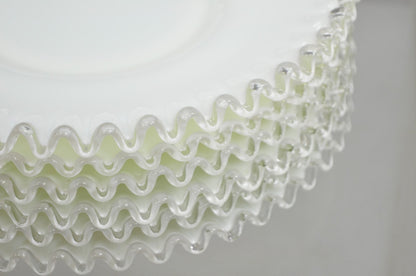 Vintage Fenton Silver Crest 12" Milk Glass Ruffled Edge Plate Platter - Set of 6