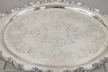 Antique English Victorian Silver Plated Large Oval Serving Platter Bar Tray