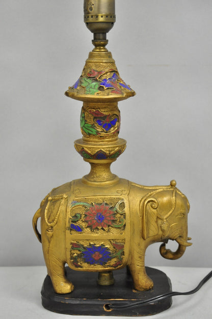 Antique Chinoiserie Indian Gold Bronze Elephant Small Boudoir Table Lamp