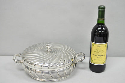 Antique Meriden B Co Spiral Swirl Silver Plated Covered Serving Dish Tureen Pair