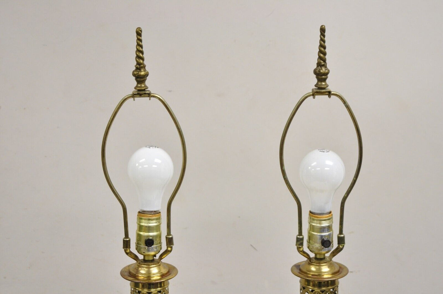 Vintage Victorian Lantern Style Shapely Bubble Glass Table Lamps - a Pair