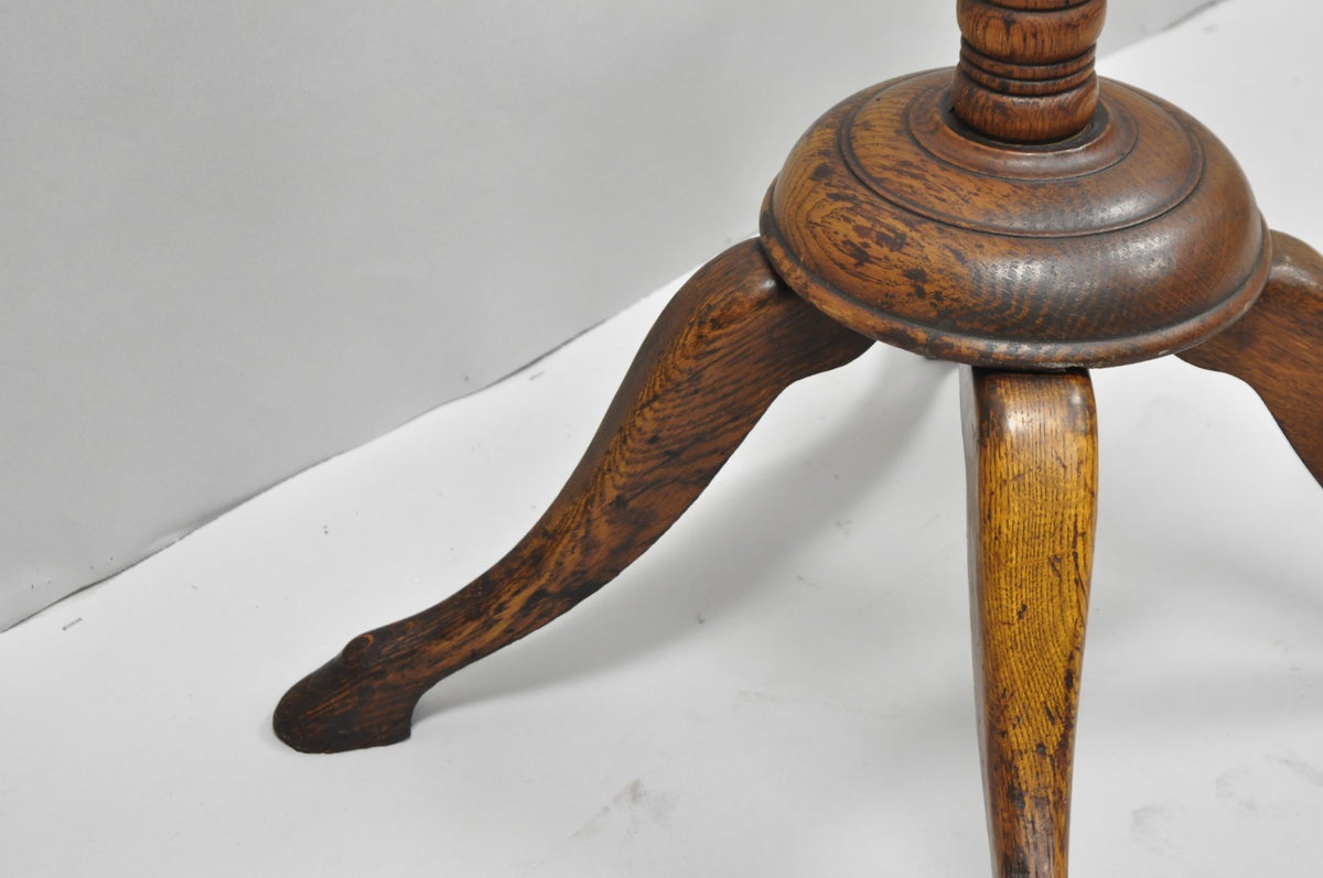 Antique Arts & Crafts Mission Oak Wood Carved Hoof Foot Standing Coat Rack Tree