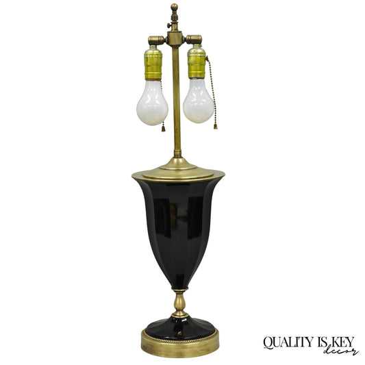 Antique French Neoclassical Black Faceted Oplalene Glass Urn Brass Table Lamp