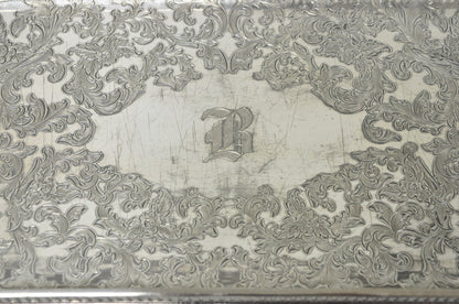 Antique Wilcox Victorian Engraved Narrow Silver Plated Trinket Dish "B" Monogram