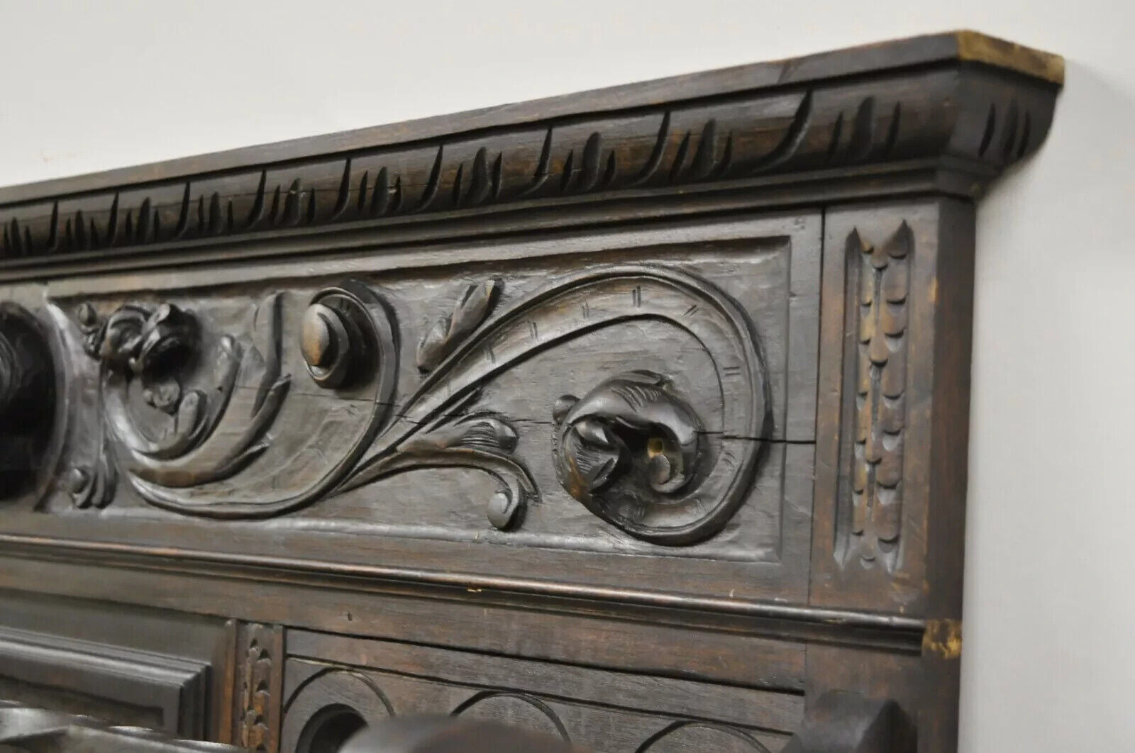 Antique Italian Renaissance Figural Religious Carved Walnut Hall Tree Quilt Rack
