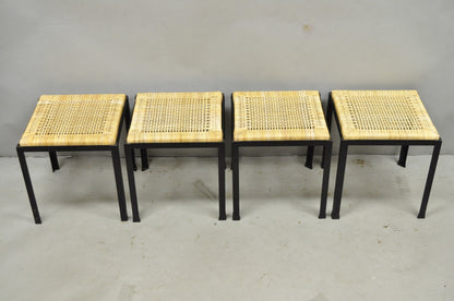 Mid Century Modern Danny Ho Fong Tropi-Cal Iron Cane Side Table Stool - Set of 4