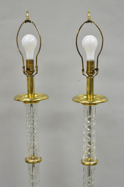 Waterford Kinsale Crystal Glass Column Brass Empire Style Floor Lamp - a Pair